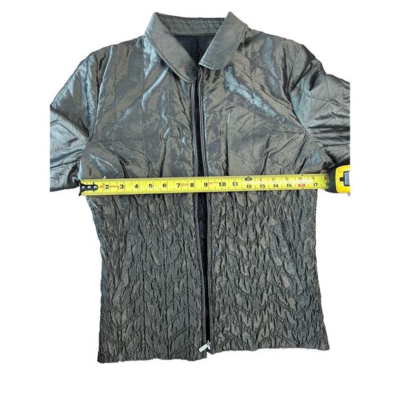 UBU Women's Reversible Zip Coat Stretchy Crinkle Jacket Olive Green Black Sz M - Picture 6 of 9